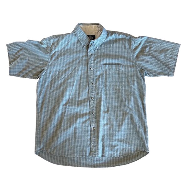 RedHead Mens Short Sleeve Button-Up Shirt XL Blue Checkered 100% Cotton - Picture 1 of 10
